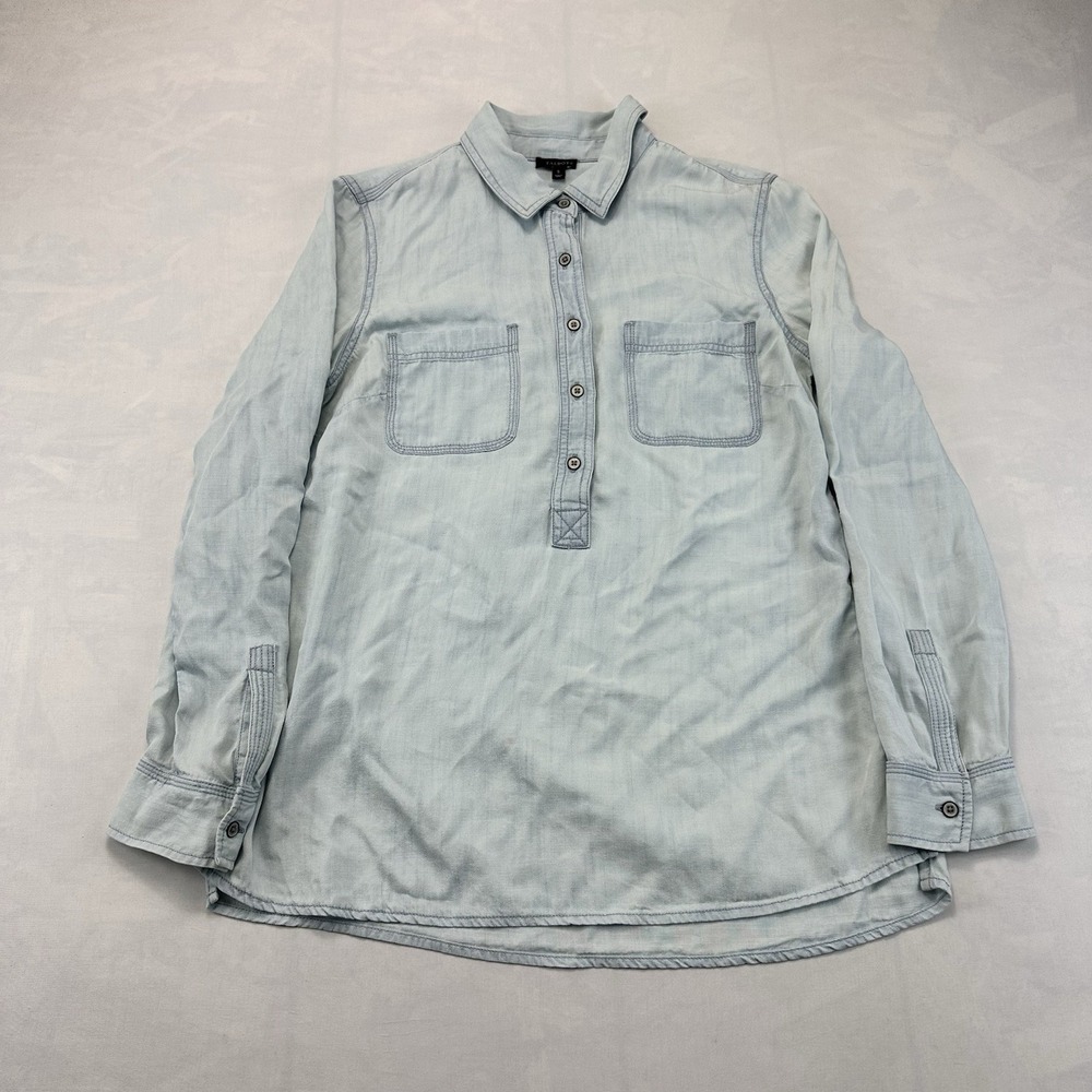 Talbots Women's Small Tencel Chambray Blue Long Sleeve Pullover Tunic Shirt